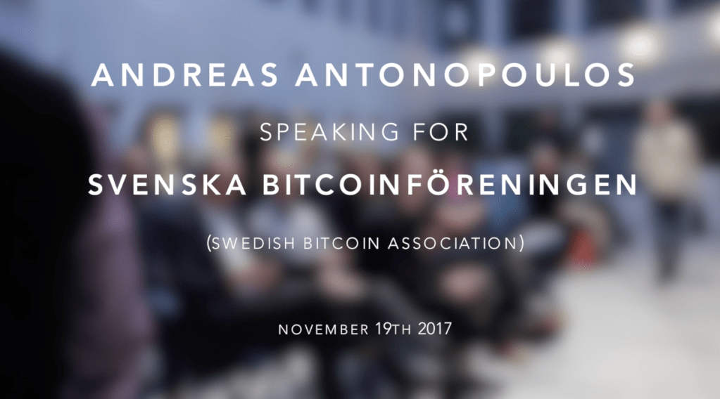 Andreas M. Antonopoulos speaking at Svenska Bitcoinföreningen